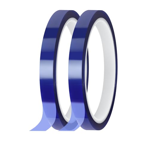 Image of 2 Rolls 10mm x 33m 108FT Up to 250℃(480℉) High Temperature Heat Resistant Tape, Adhesive Heat Tape for Sublimation,Electronics,Soldering,Circuit Board,Heat Press(Blue)