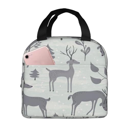 断熱ランチバッグ 大容量 防水 熱漏れ防止 おしゃれで丈夫 仕事 学校 アウトドア活動に便利 男女兼用 (冬の森の鹿 クリスマス 新年 文房具)