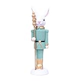 simplmasygenix 7inch Easter Bunny Nutcracker Figurines Resin Rabbit Statue with Scepter Nutcracker Soldier Figures Tabletop Ornaments for Festival Holiday Party Mantel Shelf Decor (Green)