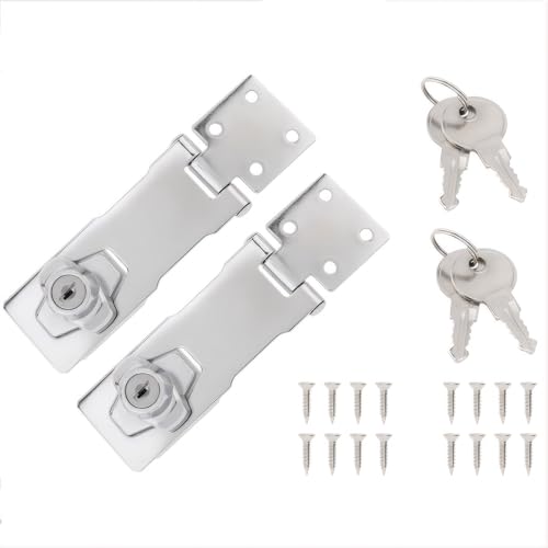 MovFlax 2 Packs Keyed Hasp Locks, 4 Inch Twist Lock Key Locking Hasp, Cabinet Locks with Keys and Screws, Stainless Steel Safety Hasp Lock Latch Padlock for Small Doors, Drawers, Silver
