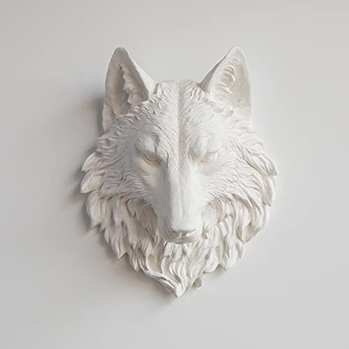 Near and Deer Faux Taxidermy Wolf Head Wall Mount, White