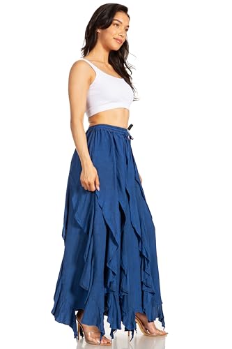 Sakkas Nova Womens Bohemian Stonewashed Rayon Asymmetrical Hem Maxi Swing Skirt4