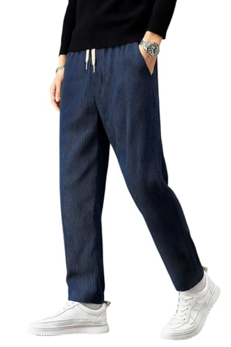 Image of Men's Comfortable Corduroy Pants | Relaxed Fit Stretch Waist Trousers for Everyday Wear Cream