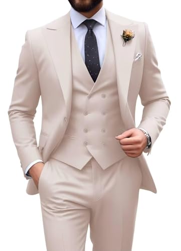Men’s Slim Fit Suit 3 Piece Double Breasted Suit for Men Formal Tuxedo Jacket Vest Pants Set Dinner Wedding Prom3