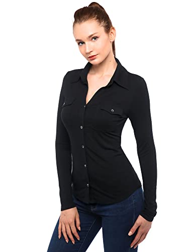 AmélieBoutik Women Collar Button Up Short/Long Sleeve Blouse Shirt2