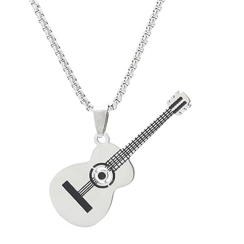 Punk Rock Stainless Steel Music Guitar Pendant Necklace