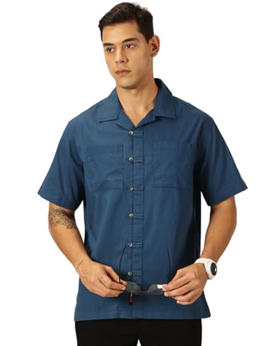 Image of Thomas Scott Men's | Solid | Half Sleeve | Regular Fit | 100% Cotton | Double Pocket | Spread Collar | Casual Shirt
