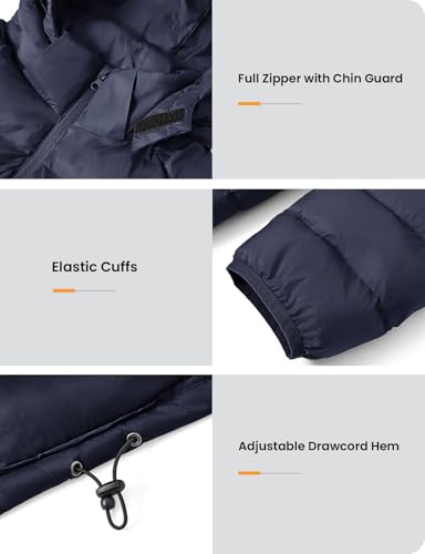 BGOWATU Men's Lightweight Water-Resistant Hooded Puffer Jacket Insulated Winter Coat with Detachable Hood for Snow Ski4