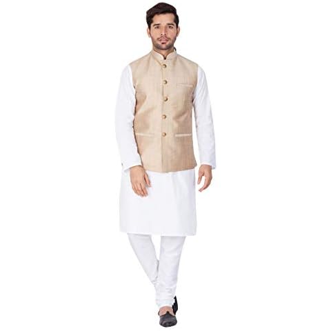 Conjunto de vestido tradicional de boda Diwali mezcla de seda Kurta y Nehru chaqueta (chaleco) Cover
