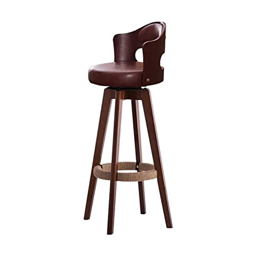 Taburete de isla Silla de cuero PU, taburete giratorio madera, silla cajero recepción lujosa y moderna, Bar con respaldo para comedor(Bruin)