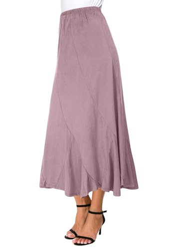 Urban CoCo Women's Faux Suede Elastic Waist Midi Long Skirt A Line Women Flowy Fall Winter Skirts