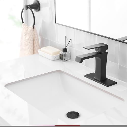 YEUALUQAN Waterfall Bathroom Faucet Black Bathroom Sink Faucet, Modern Single Hole Bathroom Faucet, Single Handle RV Sink Vanity Faucet—Includes Pop-Up Drain, Suitable for 1-Hole or 3-Hole - image 4