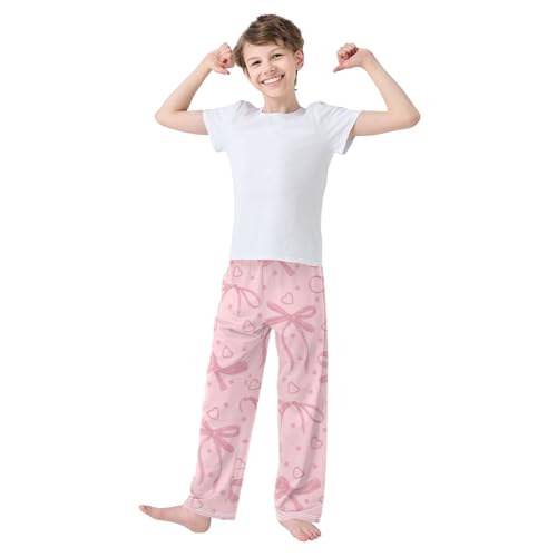 Bow and Heart Boys Pants Boys Athletic Pants Long Pant for Boywith Pockets Wide-Leg Size 6-14Y3