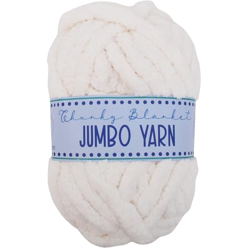Image of ThreadArt Chunky Chenille Yarn for Hand Knitting, Jumbo, White | Soft jumbo chenille yarn for hand knit and crochet. Make blankets, plushies & crochet projects. DIY quick projects.