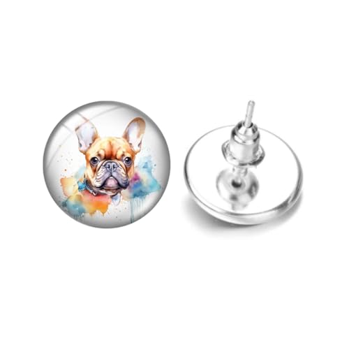 Orecchini a perno a tema bulldog francese per amanti degli animali, 1.2cm x 1.2cm, Acciaio inossidabile, Nessuna pietra preziosa