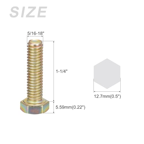 Image of METALLIXITY Hex Bolts (5 /16-18x1-1 /4) 50Pcs, Carbon Steel Zinc Plated Fully Threaded, Coarse Thread UNC Hex Head Screw Bolt - for Furniture Repair, Yellow
