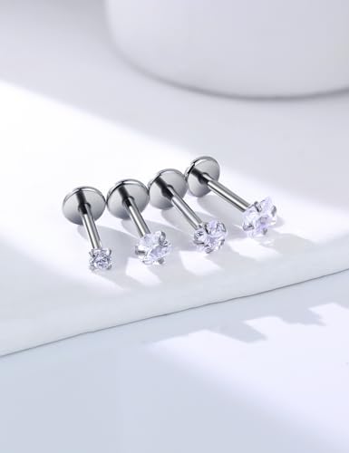 20G 18G 16G Threadless Push in Nose Rings Studs Flat Back Studs Earrings Surgical Stainless Steel Opal Nose Rings Stud Tragus Helix Conch Cartilage Earrings Piercing Jewelry For Women Men4