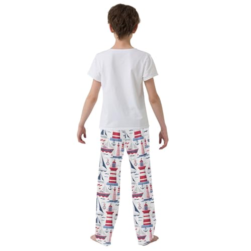 Lighthouse and Yacht Red Pajamas Bottoms with Pockets Comfy Pjs Sleepwear Elastic Waistband Pajamas Pants Lounge Pants for 6-14 Years3