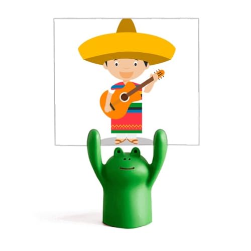 Support de mémo grenouille pour stopper le désordre de bureau avec sa déco guitare et chapeau
