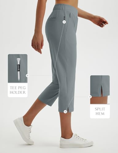 Image of baleaf 20'' Women Capris with Pockets Stretch Golf Work Dress Cropped Pants Straight Leg High Waisted Pull On Summer