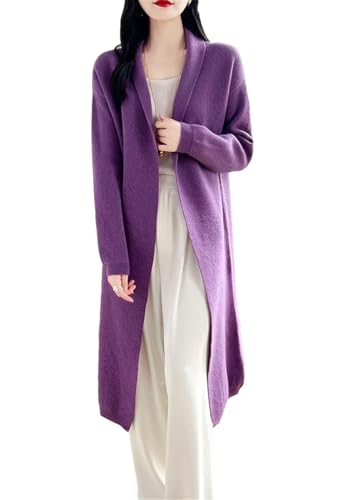 Women's 100% Merino Wool Long Cardigan Long Sleeve Open Front Loose Knit Sweater Office Soft Comfortable Coats