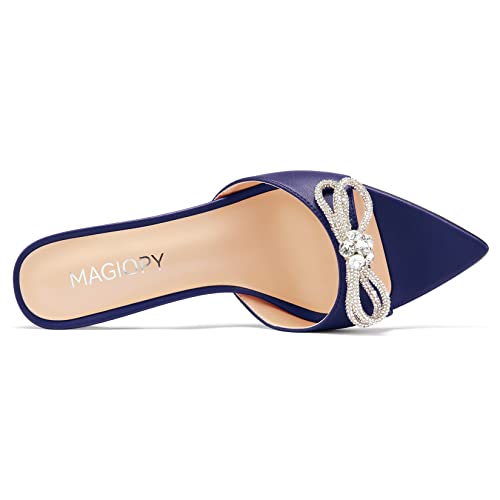 Magiopy Womens Mid Heel Open Toe Slip-On Rhinestone Crystal Bow-Knot Glitter Dress Prom Casual Mules Shoes 3.2 Inches Heels Navy Blue 6 M Us #TOP4
