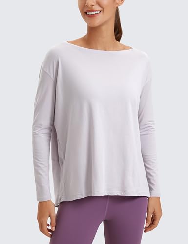 Image of CRZ YOGA Long Sleeve Workout Shirts for Women Loose Fit-Pima Cotton Yoga Shirts Casual Fall Tops Shirts
