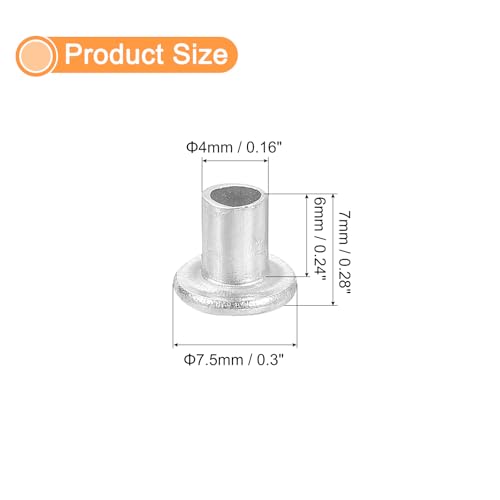 QUARKZMAN 50 Stück Halbhohlnieten, 4mm x 6mm Aluminium Flachkopf Halbhohle Nieten für Industrie Haushaltsreparatur Befestigung, Silber