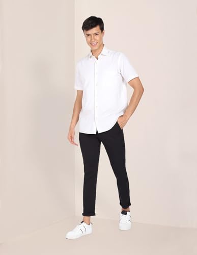 Image of U.S. Polo ASSN. Men's Regular Solid Textured Austin Trim Fit Mid Rise Casual Trousers