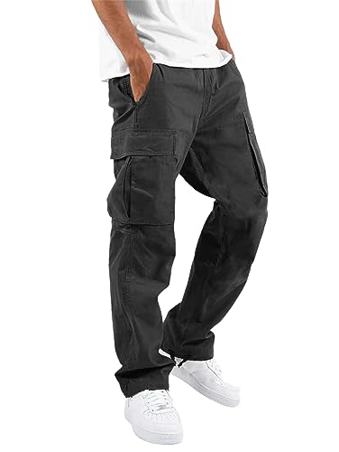 Hndudnff Men Cargo Pants Loose Trousers Multi Pocket Straight Joggers Solid Color Casual Pants