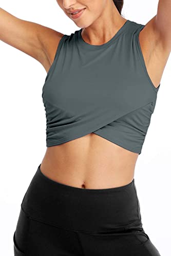 Image of Yoga Crop Tops Dance Tops Fitted Workout Crop Tops Yoga Tank Tops Athletic Sports Shirts for Women
