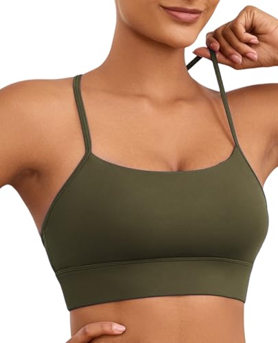 Image of Womens Y-Back Sports Bra, Weightless Padded Yoga Bra, Spaghetti Strap Low Impact Gym Top for Workout & Daily Wear