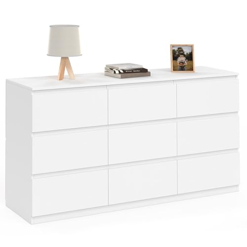 IDMarket TOMI - Cajonera 9 cajones XXL 136 cm Madera Blanco