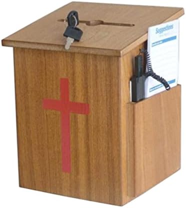 Wood Church Collection Fundraising Boxwith Cross Donation Charity Box with Gold Cross Christian Church Tithes & Offering Prayer Box 7.5"W x 7.5"H x 9-7/8" D Wallmount or Tabletop 15203 15203