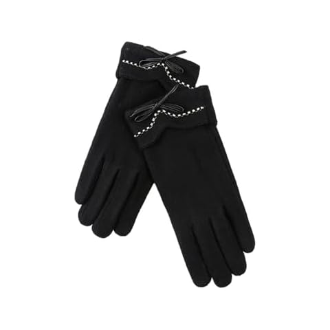 COOBAA Women's Thermal Gloves Autumn and Winter Cashmere Gloves Outdoor Cycling Bow Plus Velvet Thickened Cold-Proof Touch Screen Warm Gloves (Color : Black, Size : One Size), 135008 Cover