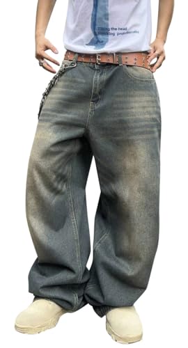 Image of HUNGSON Mens Baggy Jeans for Men Women Y2k Skater Vintage Plain Pants Casual Wide Leg Jeans Loose Fit Denim Jeans