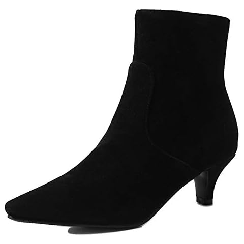 SJJH Women Ankle Boots with Kitten Heel and Pointed Toe Black Cover