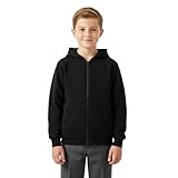 Hotfiary Kids Zip Up Hoodie Boys Girls Cotton Hooded Sweatshirt with Pockets Plain School Uniform PE Kit Jacket for Children Ages 2-12 Black
