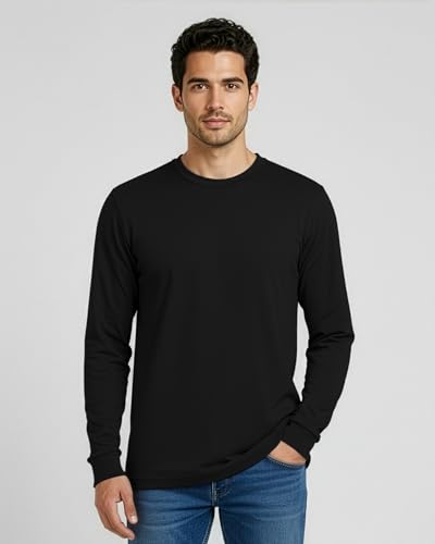 Image of Real Essentials 4 Pack: Men's Cotton Long Sleeve Crew Neck T-Shirt - Soft Work Casual Jersey Tees