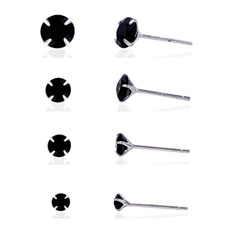 4 Pair 925 Sterling Silver Black Cubic Zirconia Round CZ 3MM 4MM 5MM 6MM Stone Stud Earrings For Women Fashion Jewerly Daily Dress Cover