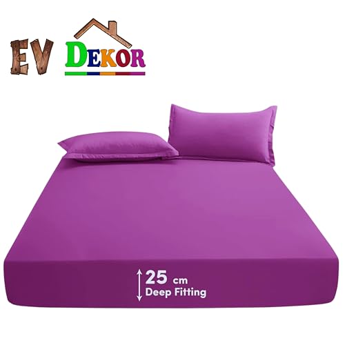 Ev Dekor Fitted Sheet King, Lilac, Deep Pocket Bedsheet 10inch (25 cm), Soft Brushed Microfiber Fabric - Image 2