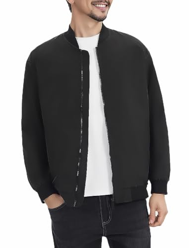 Mens Bomber Jacket Black Windbreaker Jackets Lightweight Casual Stylish Flight Varsity Light Jackets for Men