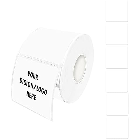 Yeachlaing 2"x2" White Square Thermal Label Stickers, Self-Adhesive Square Direct Thermal Labels,500 Sheets with Perforation Line in ROLL Cover
