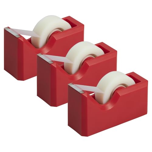 JAM PAPER Colorful Desk Tape Dispensers - Red - 3/Pack