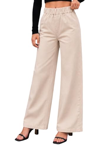 Image of ADBUCKS Girl's Stretch Denim Wide Leg Jeans Comfort Fit with Elastic Waistband, Straight Cut, Casual Style for All Seasons, Versatile Clothing