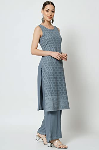 Image of SHOPPING QUEEN Women's Rayon Chikankari Lucknowi Kurta Palazzo with Dupatta Set