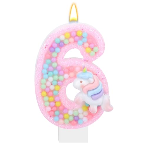 Adorno para Tarta con Número Unicornio, Velas Cumpleaños con Temática Unicornio Adorno Tarta Temática de Dibujos Animados Suministros Fiestas de Cumpleaños para Niñas (6)