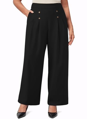 Eytino Plus Size Wide Leg Pants for Women High Waisted Button Pleated Office Work Pants Dressy...