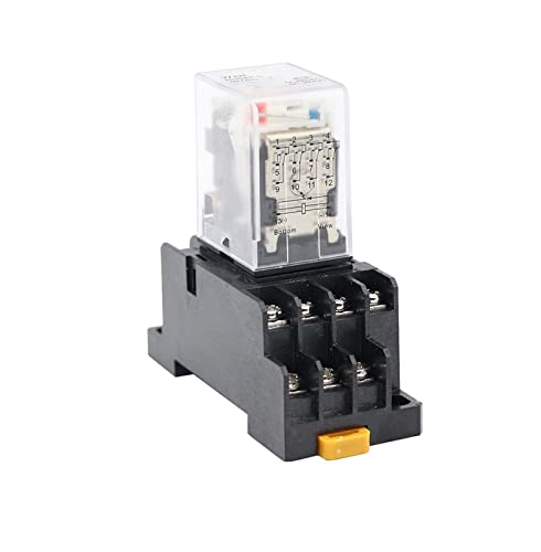 Relais de puissance rail DIN MY4NJ bobine 24V avec socle 14 broches contacts 4NO 4NC
