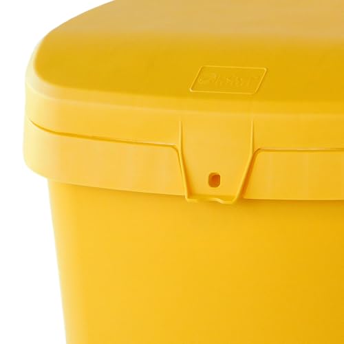 Image of FCMP Outdoor 31-Gallon Salt & Sand Storage Bin, Yellow - Lockable Lid, Weather-Resistant UV-Resistant Plastic, Forklift Pockets, Deck Box for Patio & Garden